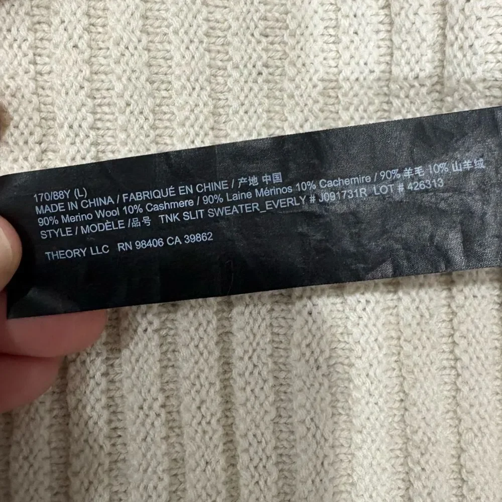 Theory Everly Slit Sweater in Merino Wool & Cashmere Cream Size Large - Picture 11 of 11